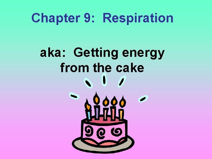 Chapter 9: Respiration aka: Getting energy from the cake 