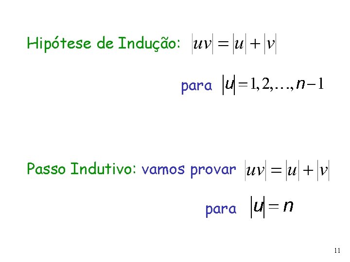 Hipótese de Indução: para Passo Indutivo: vamos provar para 11 