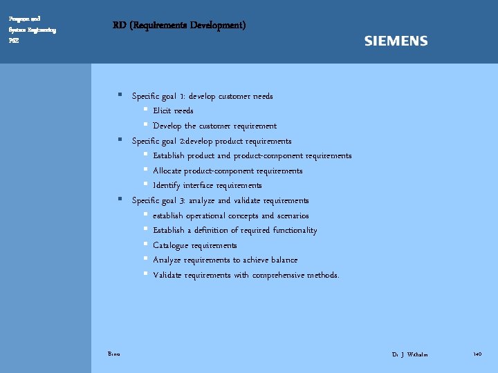 Program and System Engineering PSE RD (Requirements Development) § Specific goal 1: develop customer