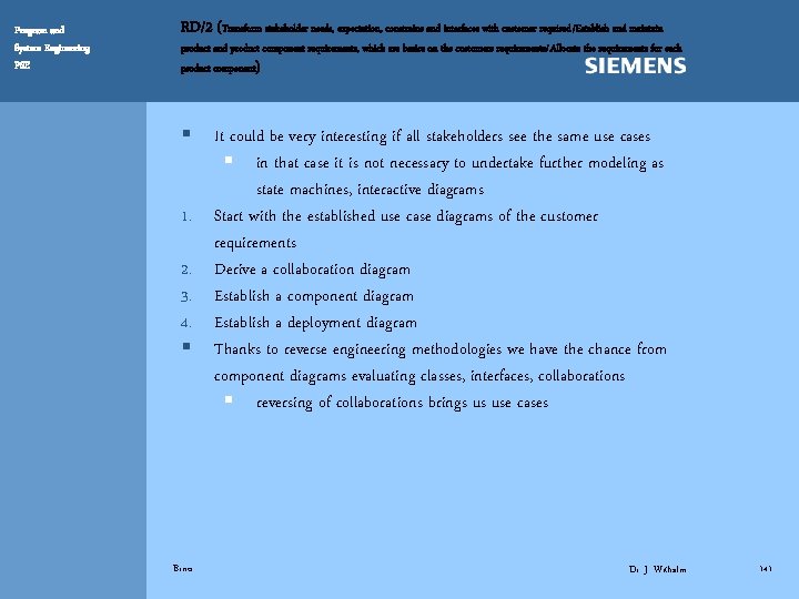 Program and System Engineering PSE RD/2 (Transform stakeholder needs, expectation, constrains and interfaces with