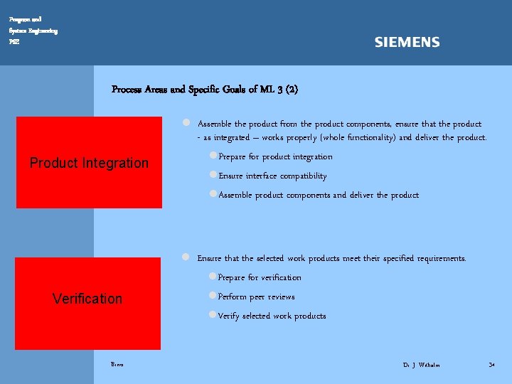 Program and System Engineering PSE Process Areas and Specific Goals of ML 3 (2)