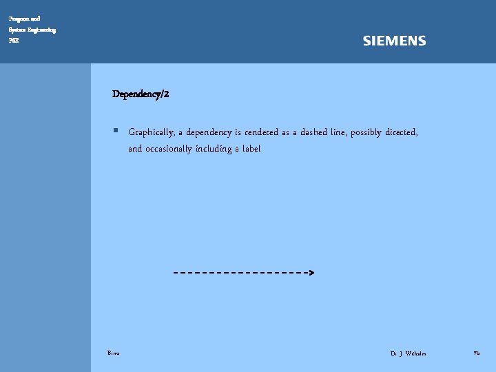 Program and System Engineering PSE Dependency/2 § Graphically, a dependency is rendered as a