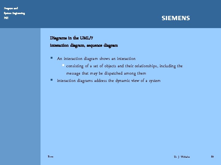 Program and System Engineering PSE Diagrams in the UML/7 interaction diagram, sequence diagram §