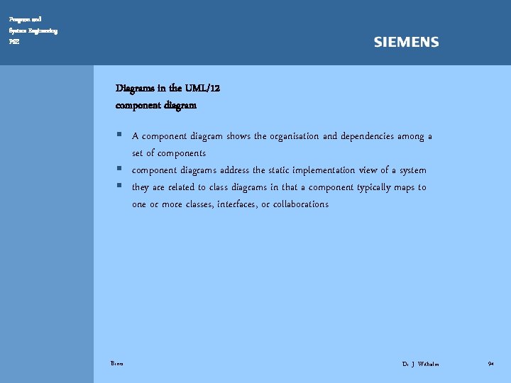 Program and System Engineering PSE Diagrams in the UML/12 component diagram § A component