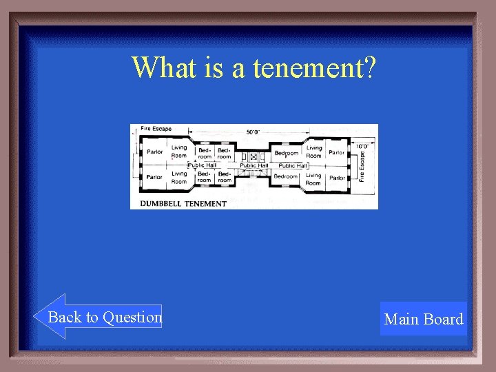 What is a tenement? Back to Question Main Board 