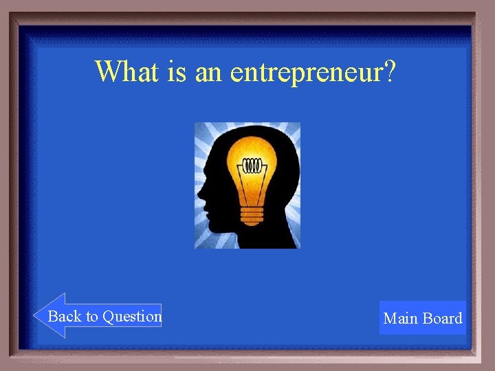 What is an entrepreneur? Back to Question Main Board 