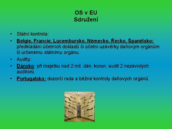 OS v EU Sdružení • Státní kontrola: • Belgie, Francie, Lucembursko, Německo, Řecko, Španělsko: