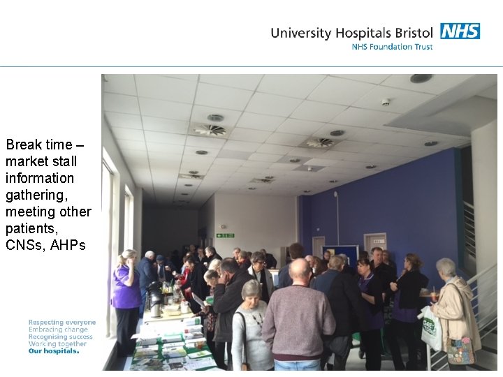Break time – market stall information gathering, meeting other patients, CNSs, AHPs 
