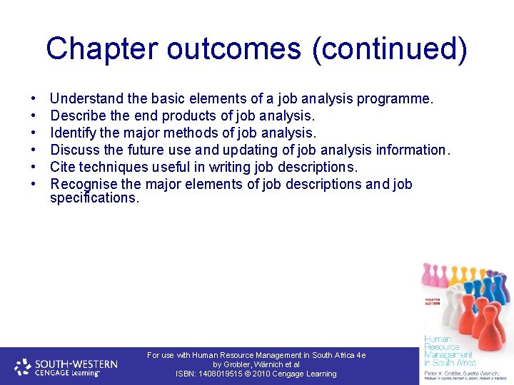 Chapter outcomes (continued) • • • Understand the basic elements of a job analysis