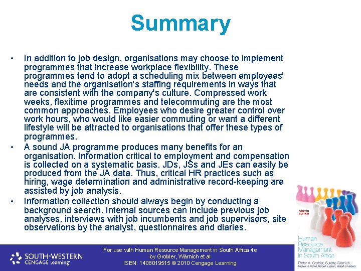 Summary • • • In addition to job design, organisations may choose to implement