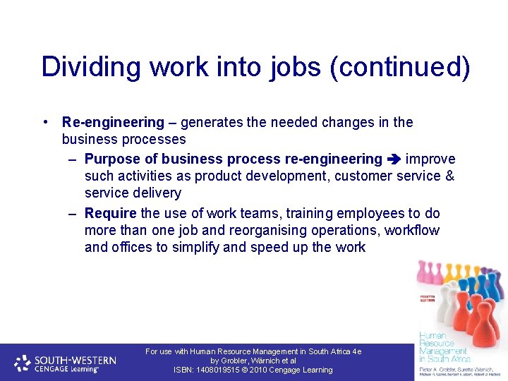 Dividing work into jobs (continued) • Re-engineering – generates the needed changes in the