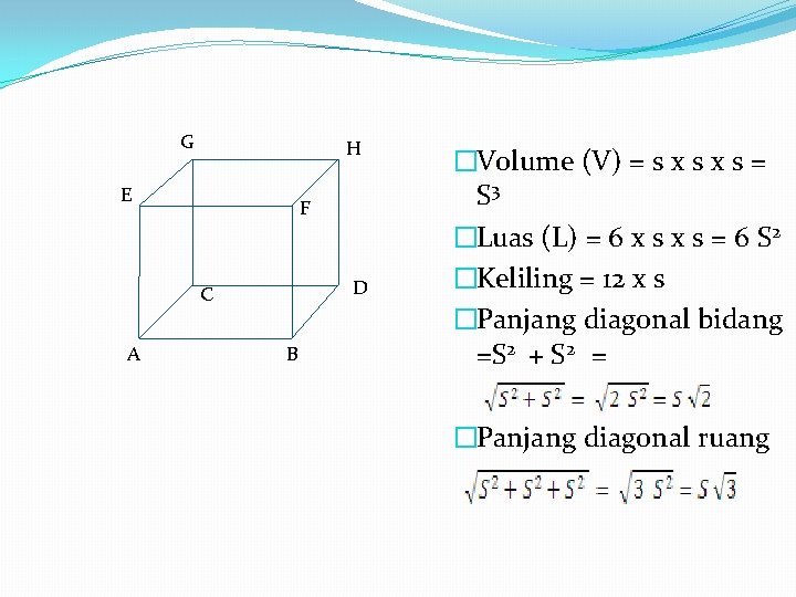G H E F D C A B �Volume (V) = s x s