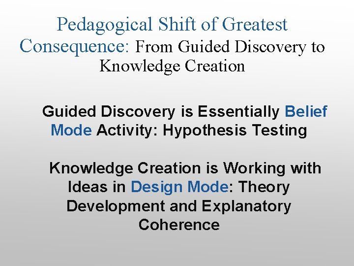 Pedagogical Shift of Greatest Consequence: From Guided Discovery to Knowledge Creation Guided Discovery is
