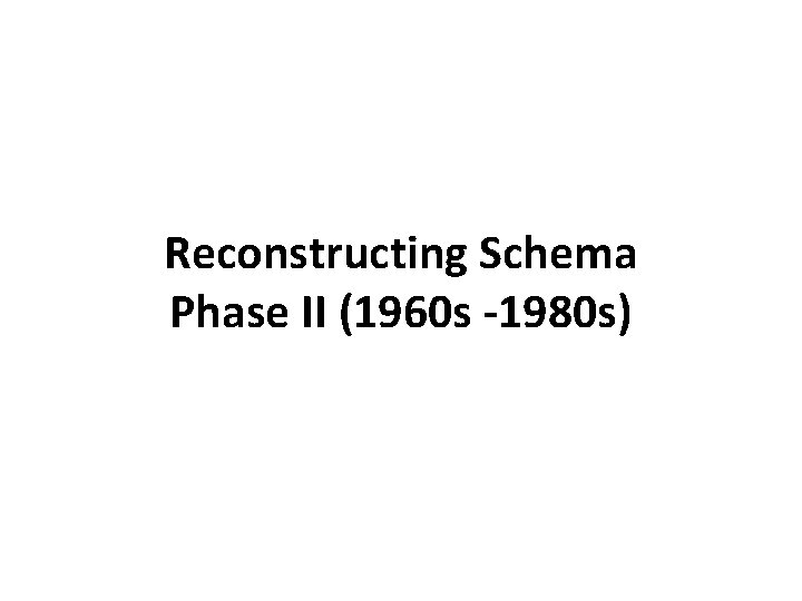 Reconstructing Schema Phase II (1960 s -1980 s) 