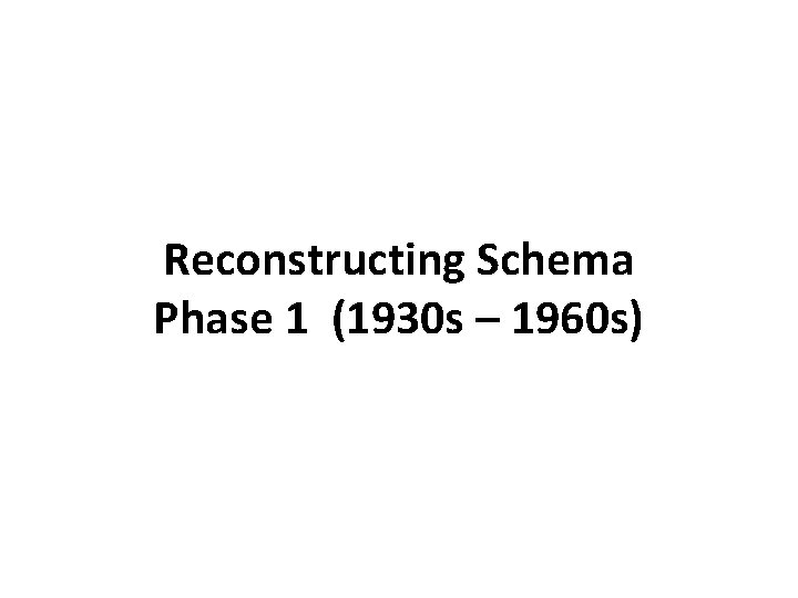 Reconstructing Schema Phase 1 (1930 s – 1960 s) 