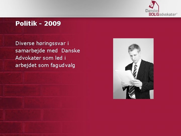 Politik - 2009 Diverse høringssvar i samarbejde med Danske Advokater som led i arbejdet