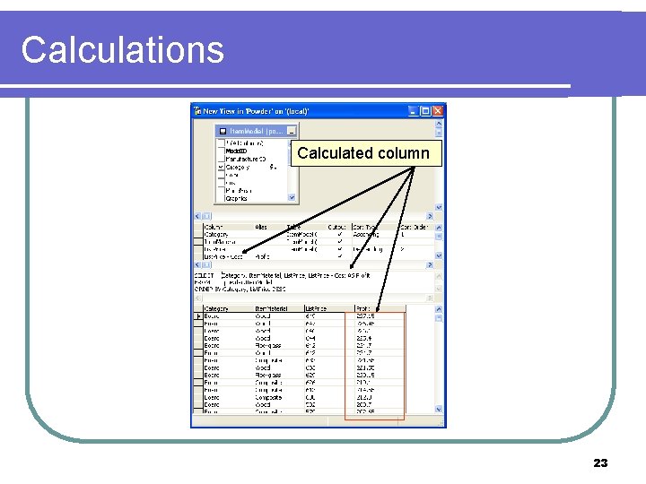 Calculations Calculated column 23 