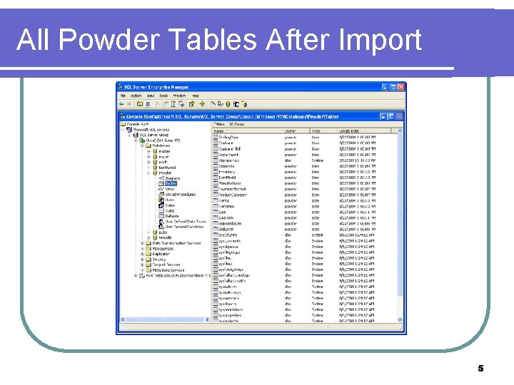 All Powder Tables After Import 5 