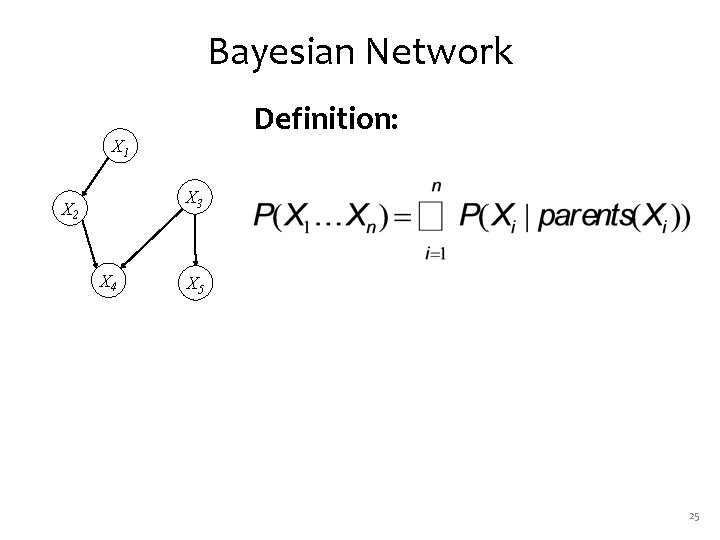 Bayesian Network Definition: X 1 X 3 X 2 X 4 X 5 25