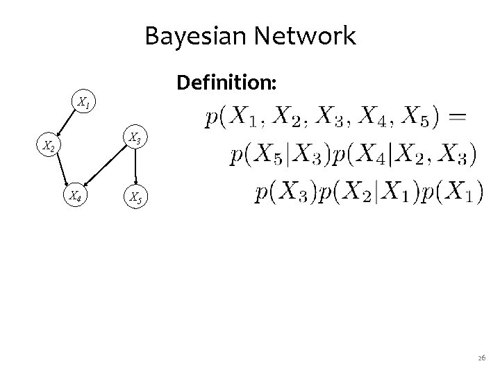 Bayesian Network Definition: X 1 X 3 X 2 X 4 X 5 26
