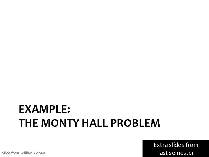 EXAMPLE: THE MONTY HALL PROBLEM Slide from William Cohen Extra slides from 40 last