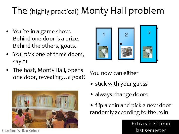 The (highly practical) Monty Hall problem • You’re in a game show. 3 Behind