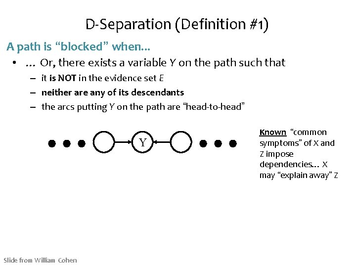 D-Separation (Definition #1) A path is “blocked” when. . . • … Or, there