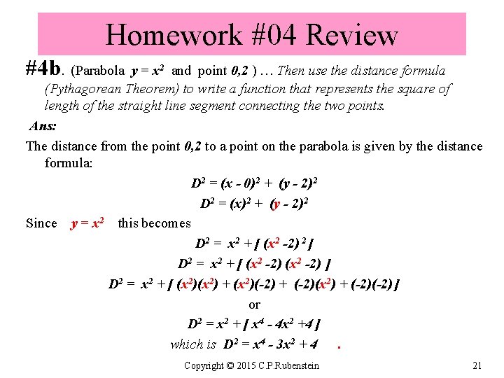 Homework #04 Review #4 b. (Parabola y = x 2 and point 0, 2