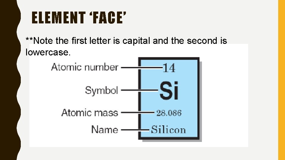 ELEMENT ‘FACE’ **Note the first letter is capital and the second is lowercase. 