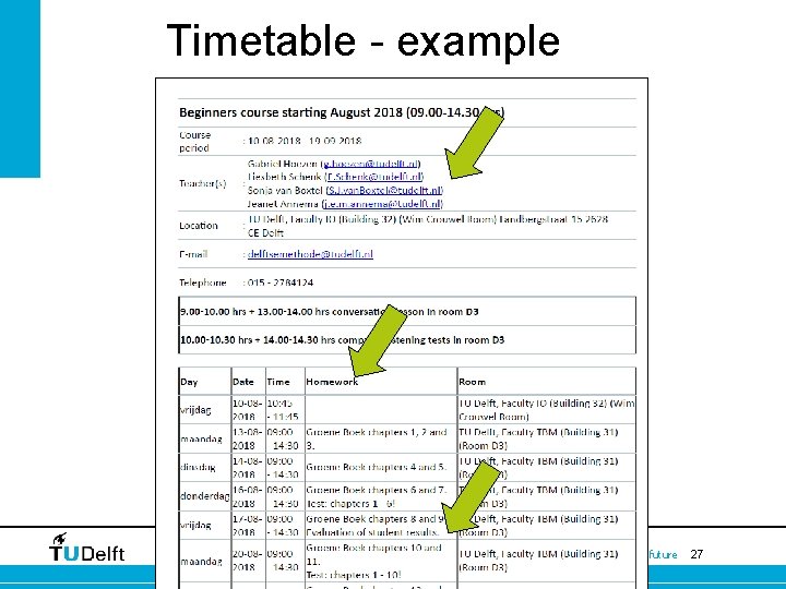 Timetable - example Challenge the future 27 