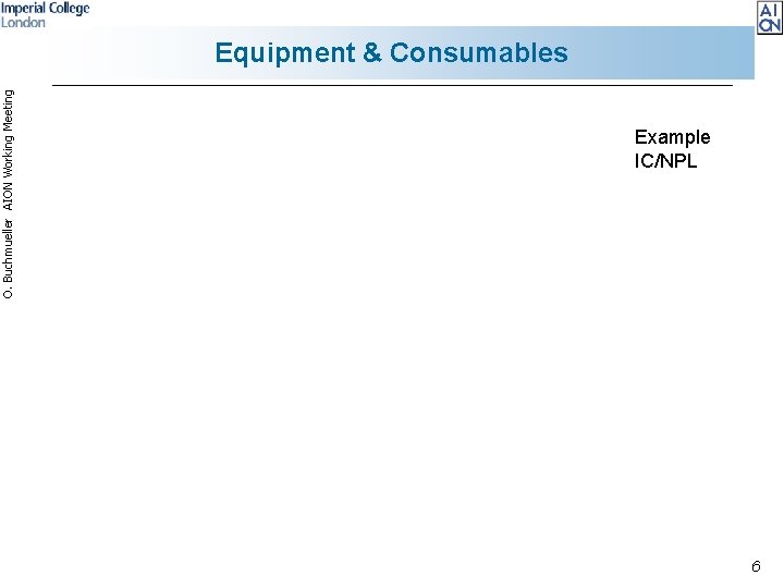 O. Buchmueller AION Working Meeting Equipment & Consumables Example IC/NPL 6 