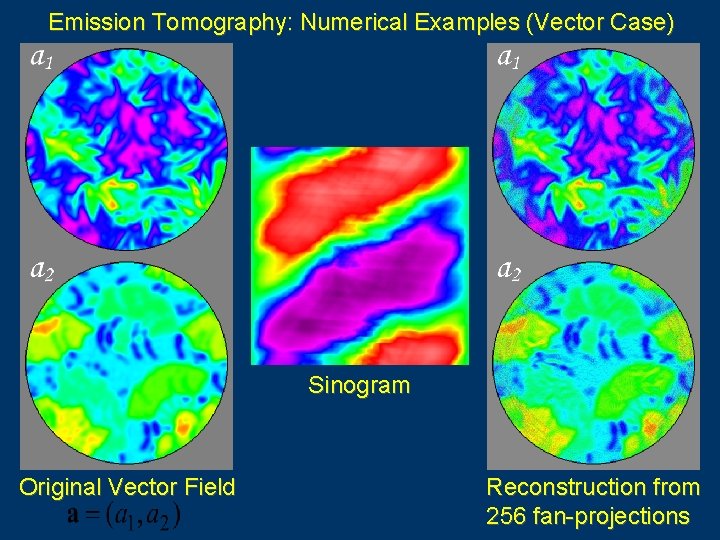 Emission Tomography: Numerical Examples (Vector Case) Sinogram Original Vector Field Reconstruction from 256 fan-projections
