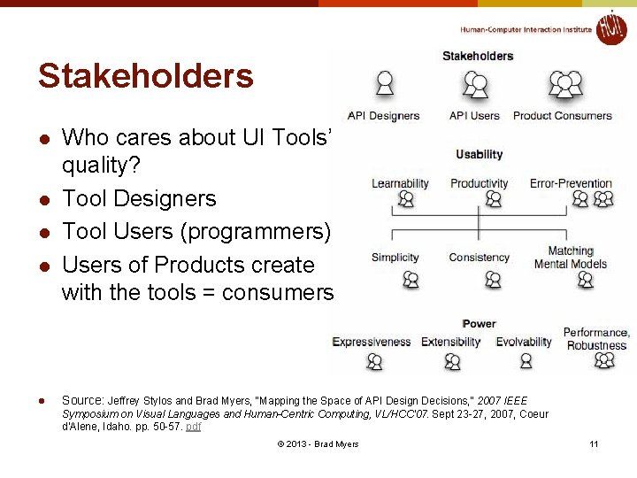 Stakeholders l l l Who cares about UI Tools’ quality? Tool Designers Tool Users