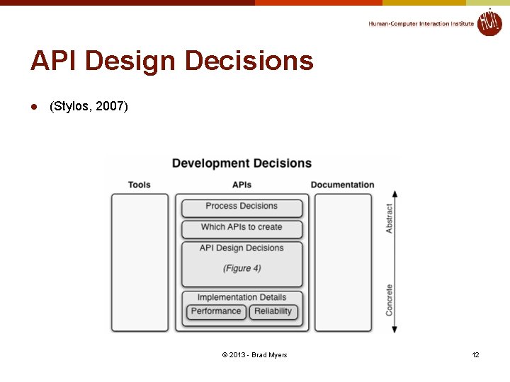 API Design Decisions l (Stylos, 2007) © 2013 - Brad Myers 12 