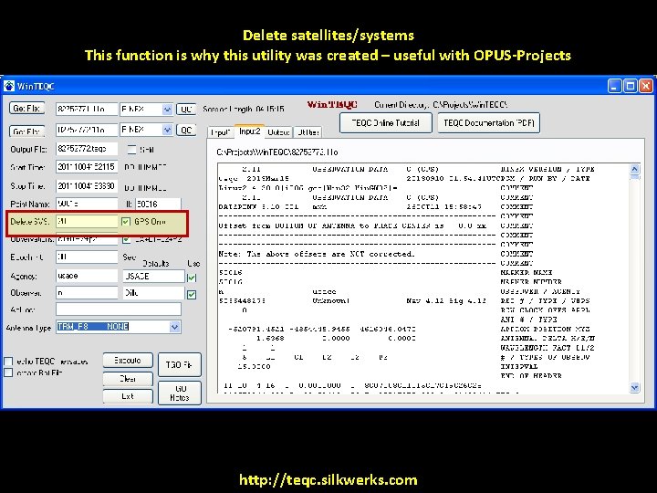 Delete satellites/systems This function is why this utility was created – useful with OPUS-Projects