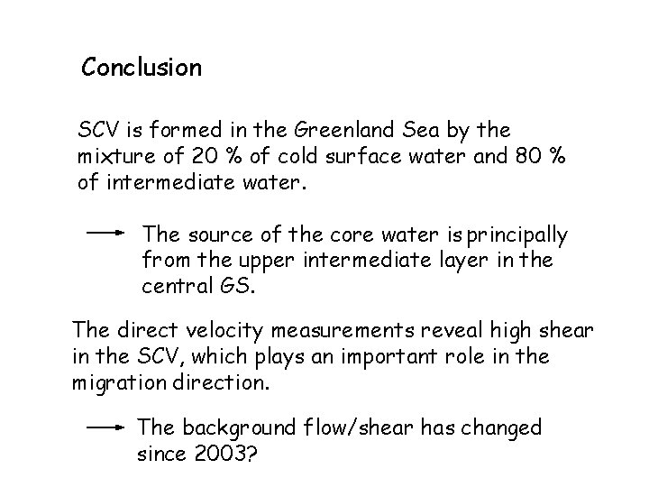 Conclusion SCV is formed in the Greenland Sea by the mixture of 20 %