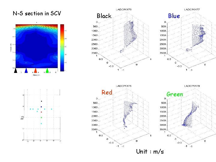 N-S section in SCV Black Blue Red Green Unit : m/s 