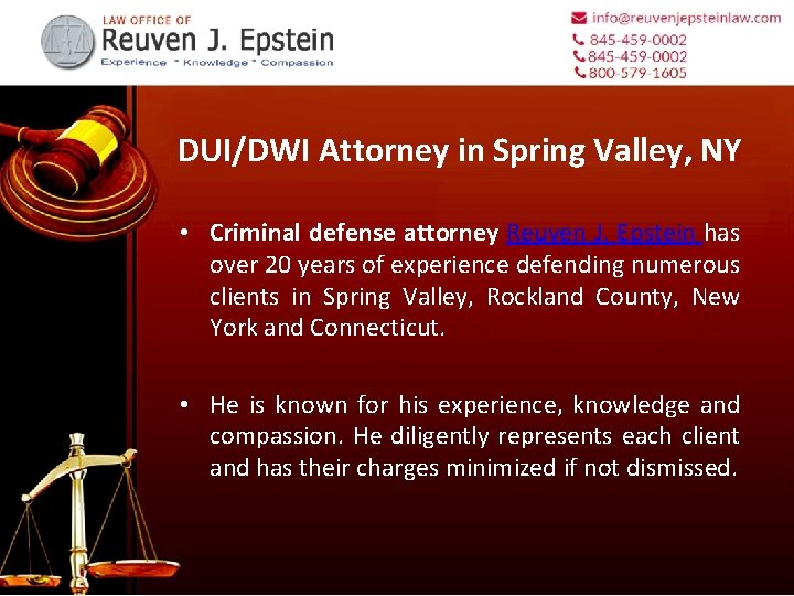 DUI/DWI Attorney in Spring Valley, NY • Criminal defense attorney Reuven J. Epstein has