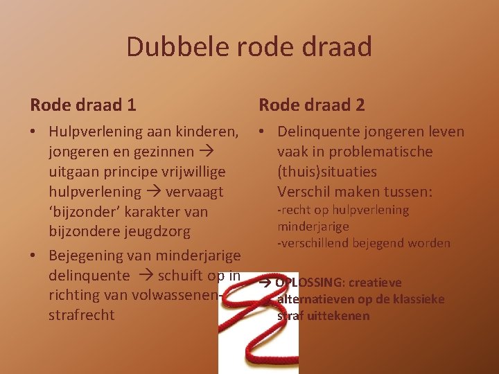 Dubbele rode draad Rode draad 1 Rode draad 2 • Hulpverlening aan kinderen, jongeren