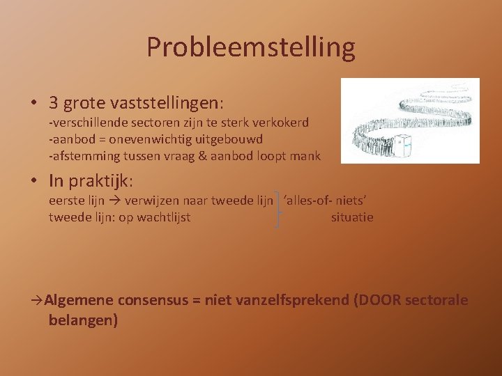 Probleemstelling • 3 grote vaststellingen: -verschillende sectoren zijn te sterk verkokerd -aanbod = onevenwichtig