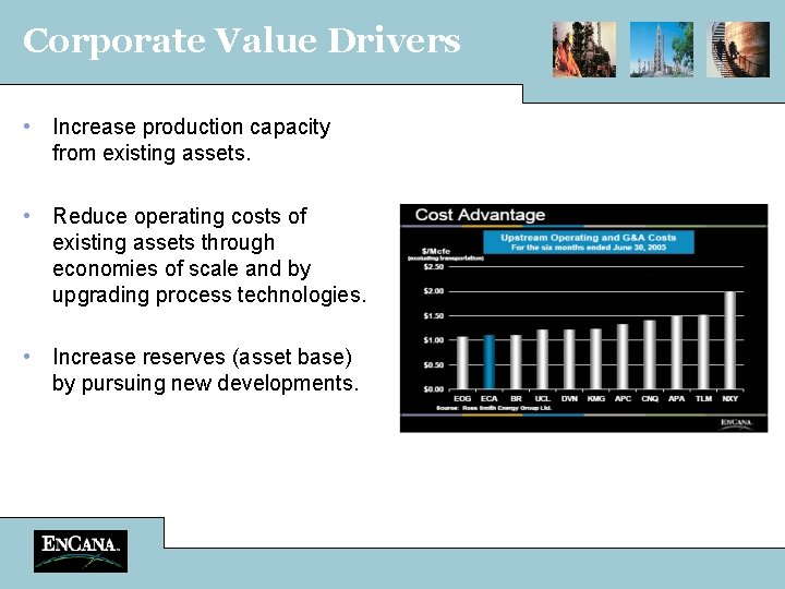 Corporate Value Drivers • Increase production capacity from existing assets. • Reduce operating costs