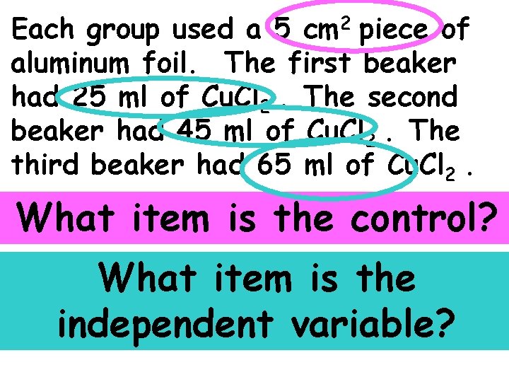 Each group used a 5 cm 2 piece of aluminum foil. The first beaker