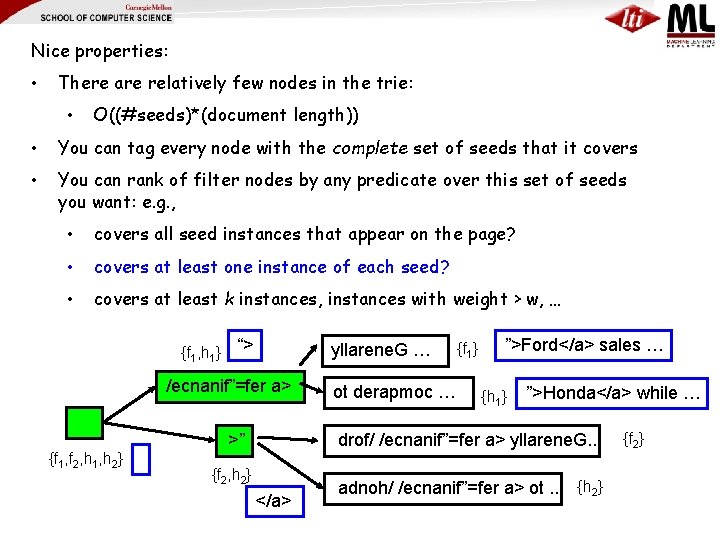 Nice properties: • There are relatively few nodes in the trie: • O((#seeds)*(document length))