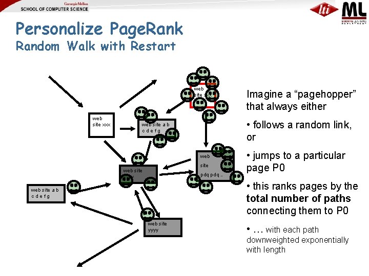 Personalize Page. Rank Random Walk with Restart web site xxx • follows a random