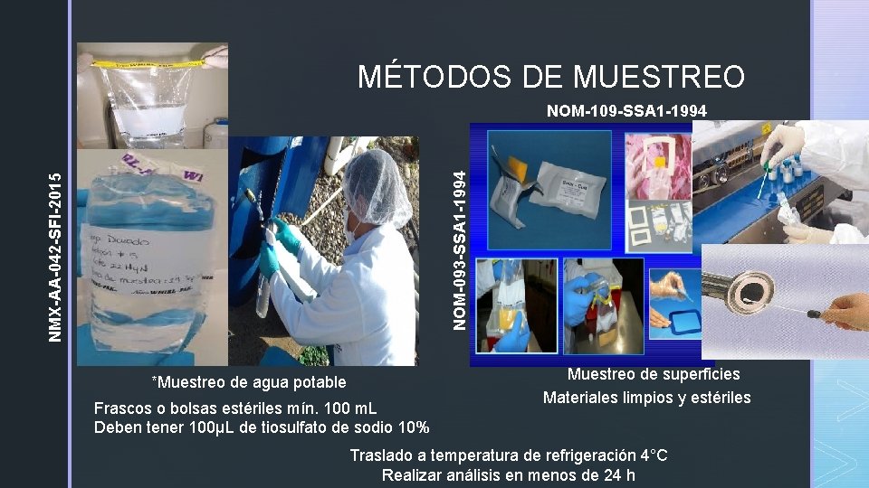 z MÉTODOS DE MUESTREO NMX-AA-042 -SFI-2015 NOM-093 -SSA 1 -1994 NOM-109 -SSA 1 -1994