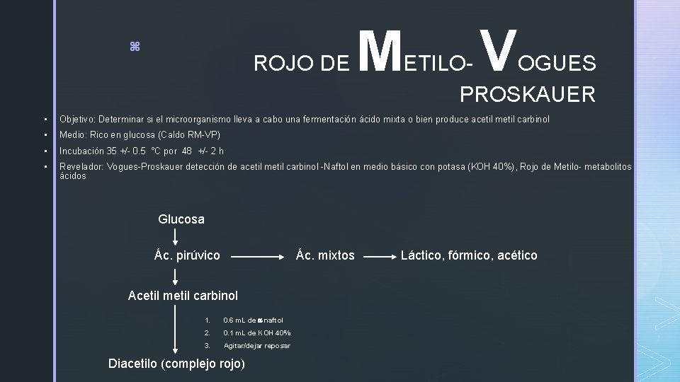 z ROJO DE M V ETILOOGUES PROSKAUER • Objetivo: Determinar si el microorganismo lleva