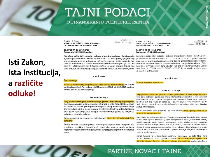 Isti Zakon, ista institucija, a različite odluke! 