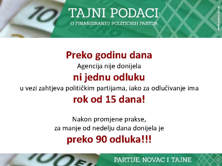 Preko godinu dana Agencija nije donijela ni jednu odluku u vezi zahtjeva političkim partijama,