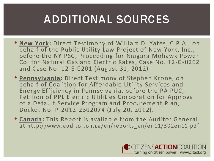 ADDITIONAL SOURCES • New York: Direct Testimony of William D. Yates, C. P. A.