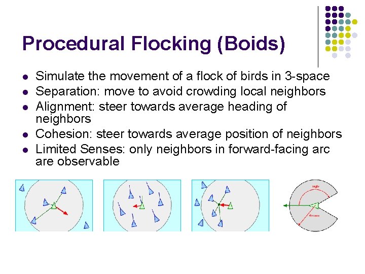 Procedural Flocking (Boids) l l l Simulate the movement of a flock of birds